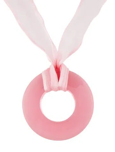 Pre-owned Baccarat Crystal & Ribbon Circle Pendant Necklace, 28" In Pink