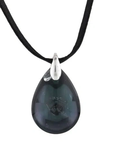 Pre-owned Baccarat Crystal & Ribbon Pendant Necklace, 18.5" In Blue