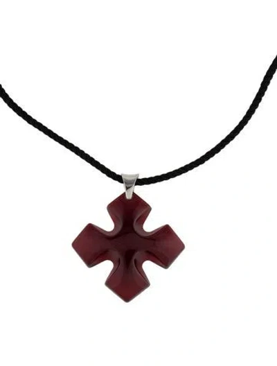 Pre-owned Baccarat Crystal & Silk Cord Pendant Necklace, 18.25" In Black