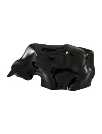 Pre-owned Baccarat Crystal Bull Figurine In Black