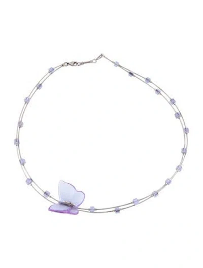 Pre-owned Baccarat Crystal Butterfly Choker Necklace, 15.75" In Purple