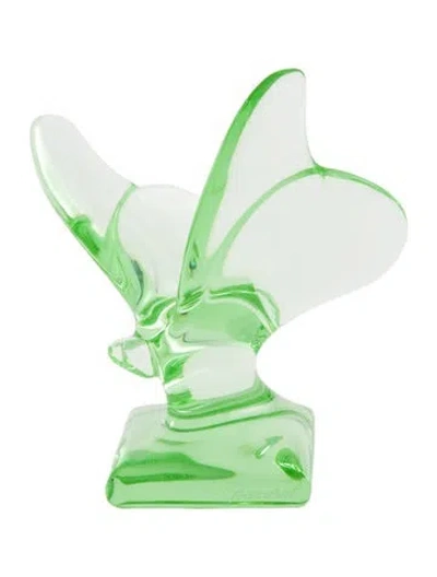 Pre-owned Baccarat Crystal Butterfly On Pedestal Figurine In Green