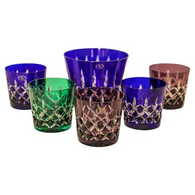 Pre-owned Baccarat Crystal Colored Barware Rocks Glasses And Ice Bucket Ajka Arabella 1960 In Purple