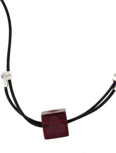 Pre-owned Baccarat Crystal Dice Cube Pendant Necklace, 19" In Red