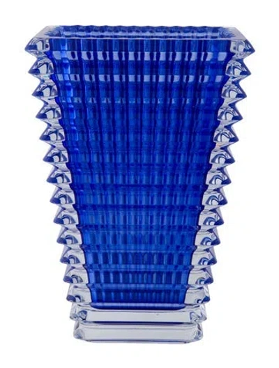 Pre-owned Baccarat Crystal Eye Rectangular Vase In Blue