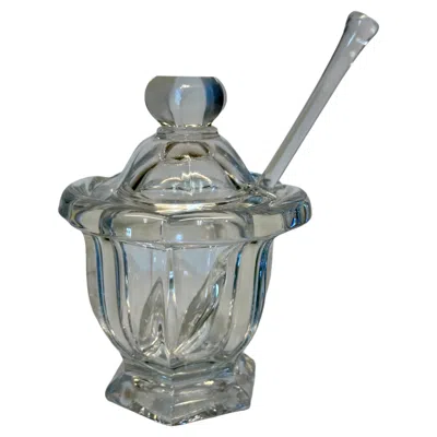 Pre-owned Baccarat Crystal Harcourt Missouri Condiment Jar With Serving Spoon In Gray