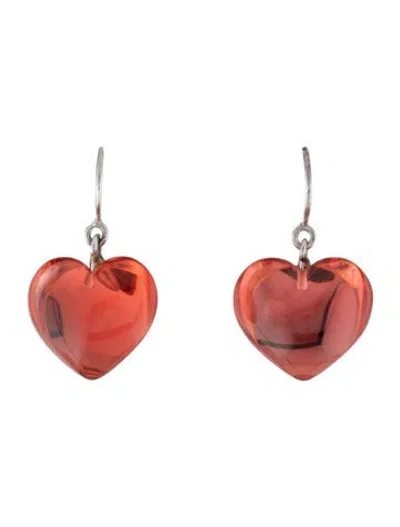 Pre-owned Baccarat Crystal Heart Drop Earrings In Red