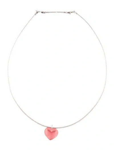 Pre-owned Baccarat Crystal Heart Pendant Necklace, 16.5" In Pink