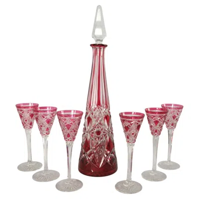 Pre-owned Baccarat Crystal Liquor Set - Pink Overlay Crystal - Lagny Model