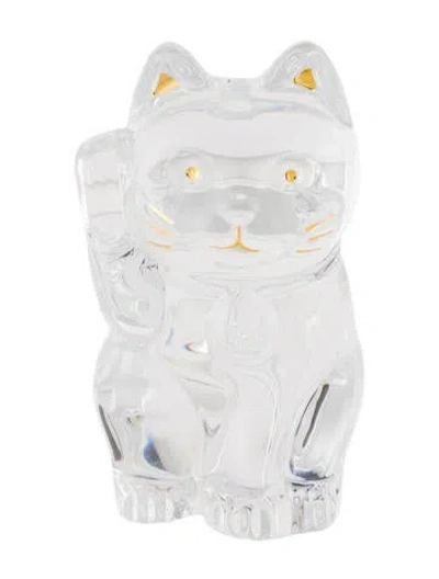 Pre-owned Baccarat Crystal Lucky Cat Maneki Neko Figurine In Clear/metallic