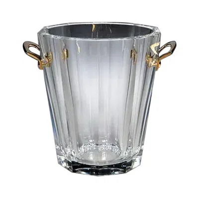 Pre-owned Baccarat Crystal "maxim" Champagne Bucket With Brass Handles In Gray