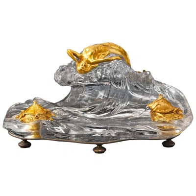 Pre-owned Baccarat Crystal Nautical Inkwell In Gold