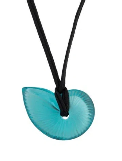 Pre-owned Baccarat Crystal Nautilus Shell Pendant Necklace, 31" In Black/blue
