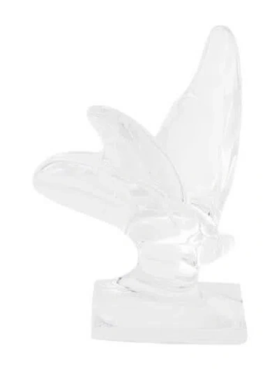 Pre-owned Baccarat Crystal Papillon Butterfly Pedestal Figurine In Clear