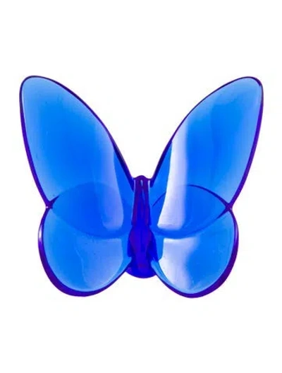 Pre-owned Baccarat Crystal Papillon Lucky Butterfly Figurine In Blue
