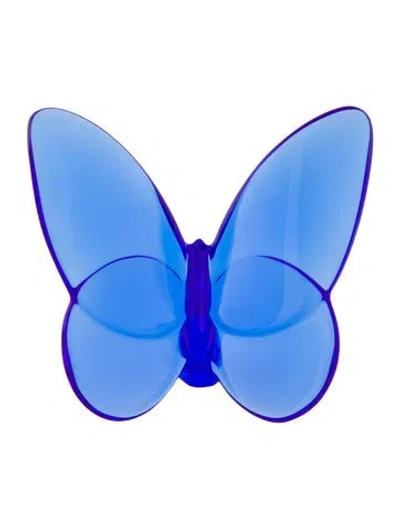 Pre-owned Baccarat Crystal Papillon Lucky Butterfly Figurine In Blue
