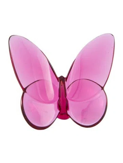 Pre-owned Baccarat Crystal Papillon Lucky Butterfly Figurine In Pink
