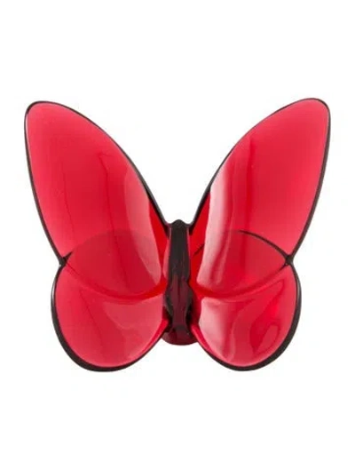 Pre-owned Baccarat Crystal Papillon Lucky Butterfly Figurine In Red