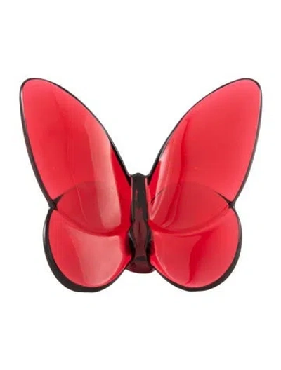 Pre-owned Baccarat Crystal Papillon Lucky Butterfly Figurine In Red