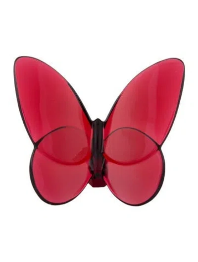Pre-owned Baccarat Crystal Papillon Lucky Butterfly Figurine In Red