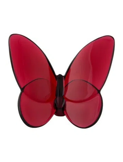Pre-owned Baccarat Crystal Papillon Lucky Butterfly Figurine In Red