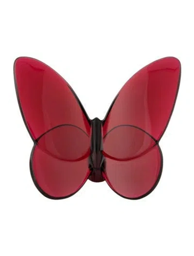 Pre-owned Baccarat Crystal Papillon Lucky Butterfly Figurine In Red