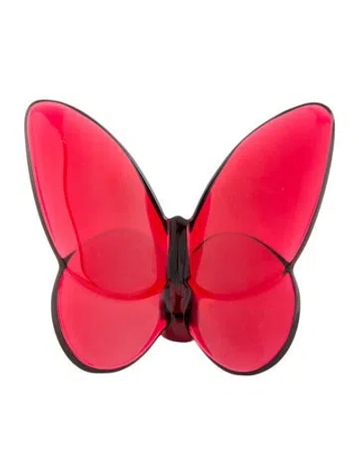 Pre-owned Baccarat Crystal Papillon Lucky Butterfly Figurine In Red
