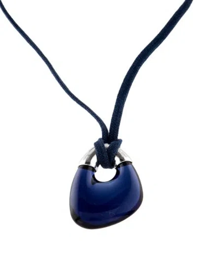 Pre-owned Baccarat Crystal Pendant Necklace, 17" In Blue