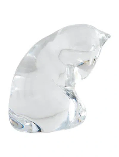 Pre-owned Baccarat Crystal Sitting Cat Figurine In Transparent