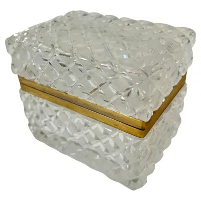 Pre-owned Baccarat Cut Crystal Lidded Box In The Style Of  With Brass Closure In Brown