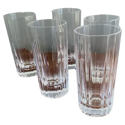 Pre-owned Baccarat Dansk Crystal Oval Facette Highball Glasses Set Of 5 In Gray
