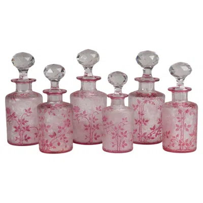 Pre-owned Baccarat Early 20th Century  Pink Overlay Wild Rose Perfume Bottles, Set Of Six In Red