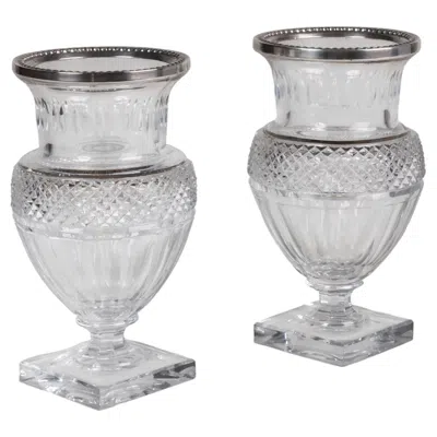 Pre-owned Baccarat Early 20th Century Pair Of  Silver Mounted Cut Crystal Baluster Vases