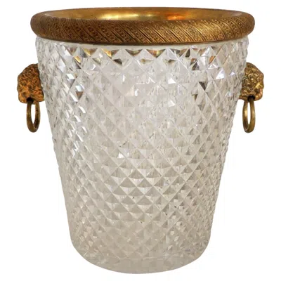 Pre-owned Baccarat Elegant French  Lion Handle Doré Bronze Cut Crystal Ormolu Ice Bucket In Gold
