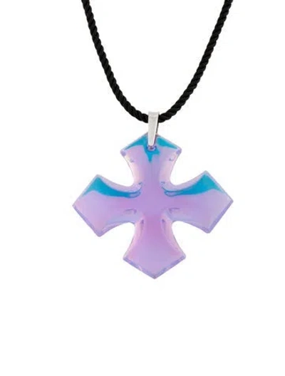 Pre-owned Baccarat Fabric, Cord & Crystal Cross Pendant, 18.5" In Multicolor