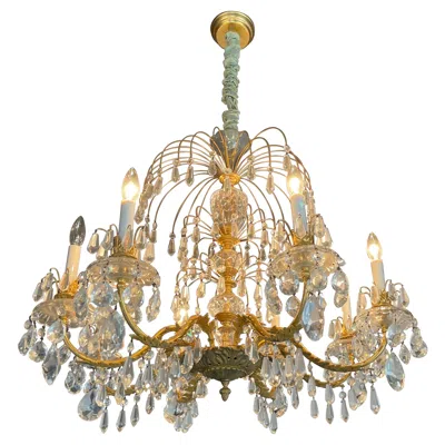 Pre-owned Baccarat Fine French Empire Neoclassical Regency Dore Bronze Crystal Basket Chandelier In Gold