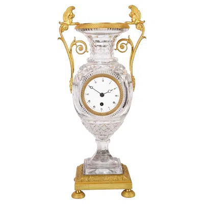 Pre-owned Baccarat Fine Quality French Empire  Style Crystal Vase Clock, Circa 1860 In Sand