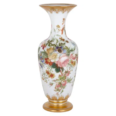 Pre-owned Baccarat Floral Painted Antique Glass Vase By  In Sand