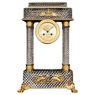 Pre-owned Baccarat French 19th Century  Crystal And Ormolu Empire Style Mantel Clock In Gold
