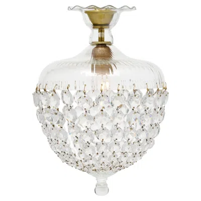 Pre-owned Baccarat French Antique,  Crystal And Brass Pendant Chandelier, Circa 1920 In Clear