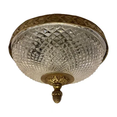 Pre-owned Baccarat French Empire Brass Diamond Cut Crystal Flush Mount Ceiling Light Fixtures X 8 In Brown