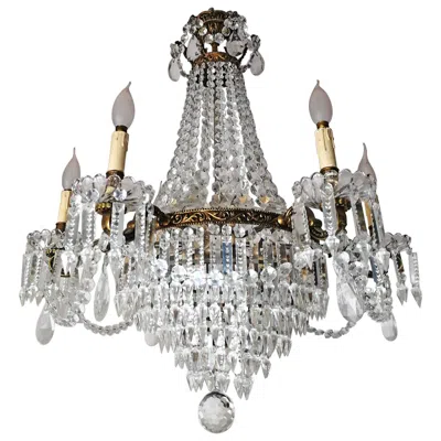 Pre-owned Baccarat French Hollywood Regency Empire Gilt Bronze Crystal Garlands 12-light Chandelier In Gold