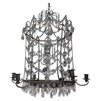 Pre-owned Baccarat French Maison Baguès Bronze And Crystal Pagoda Lantern In Gold