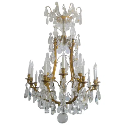 Pre-owned Baccarat Gilt Bronze And Crystal Louis Xvi Style Chandelier In Transparent