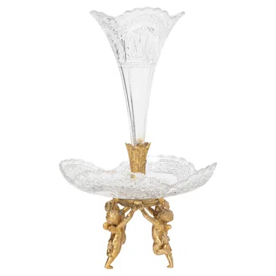 Pre-owned Baccarat Glass And Gilt Bronze Center Piece. France, Early 20th Century. In Gold