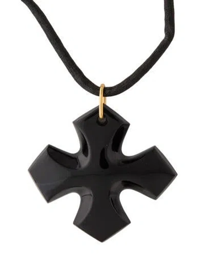 Pre-owned Baccarat Glass Cross Pendant Necklace, 19" In Black