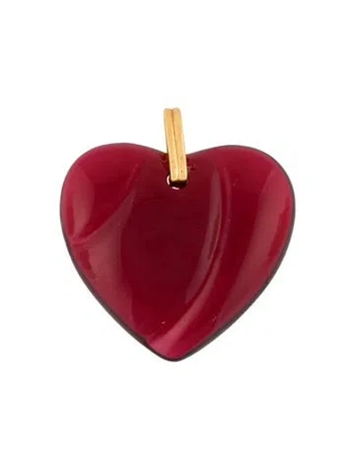 Pre-owned Baccarat Glass Heart Charm Pendant, 1.5" In Red