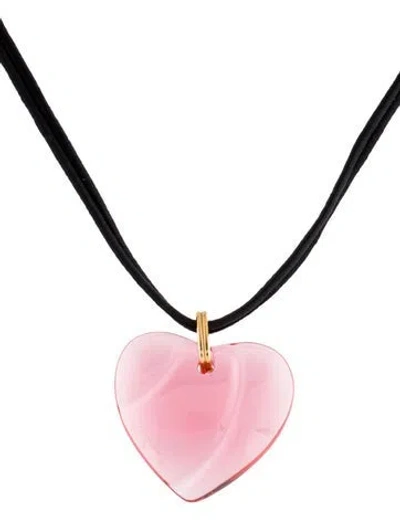 Pre-owned Baccarat Glass Heart Pendant Necklace, 27" In Pink