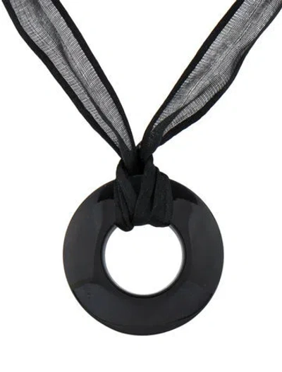 Pre-owned Baccarat Glass Pendant Necklace, 28" In Black