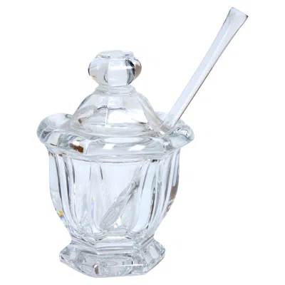 Pre-owned Baccarat Harcourt Mustard, Condiment Or Jam Jar With Lid And Matching Spoon In Gray